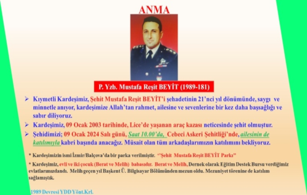 Kıymetli Kardeşimiz, Şehidimiz Mustafa Reşit BEYİT\\\'in Anma Töreni yapıldı.