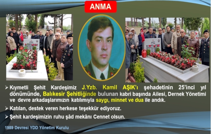 Kıymetli Şehit Kardeşimiz J.Yzb. Kamil AŞIK'ın Anma Töreni Yapıldı.