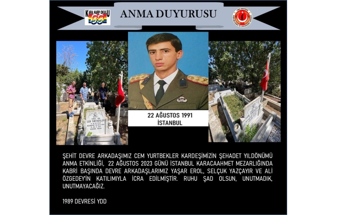 Şehidimiz Cem YURTBEKLER\'in Şehadet Yıldönümü Anması.