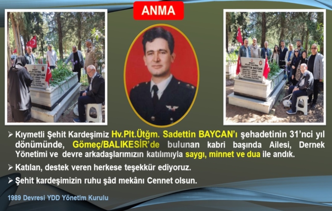 Kıymetli Şehit Kardeşimiz Hv.Plt.Ütğm. Sadettin BAYCAN'ın Anma Töreni Yapıldı.