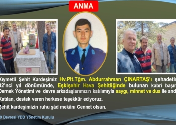 Kıymetli Şehit Kardeşimiz Hv.Plt.Tğm. Abdurrahman ÇINARTAŞ'ın Anma Töreni Yapıldı.