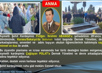 Kıymetli Şehit Kardeşimiz P.Ütğm. İbrahim ABANOZ’un Anma Töreni Yapıldı.